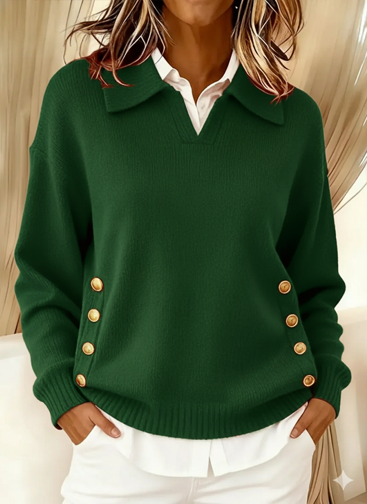 Wiktoria | Dzianinowy sweter polo z guzikami