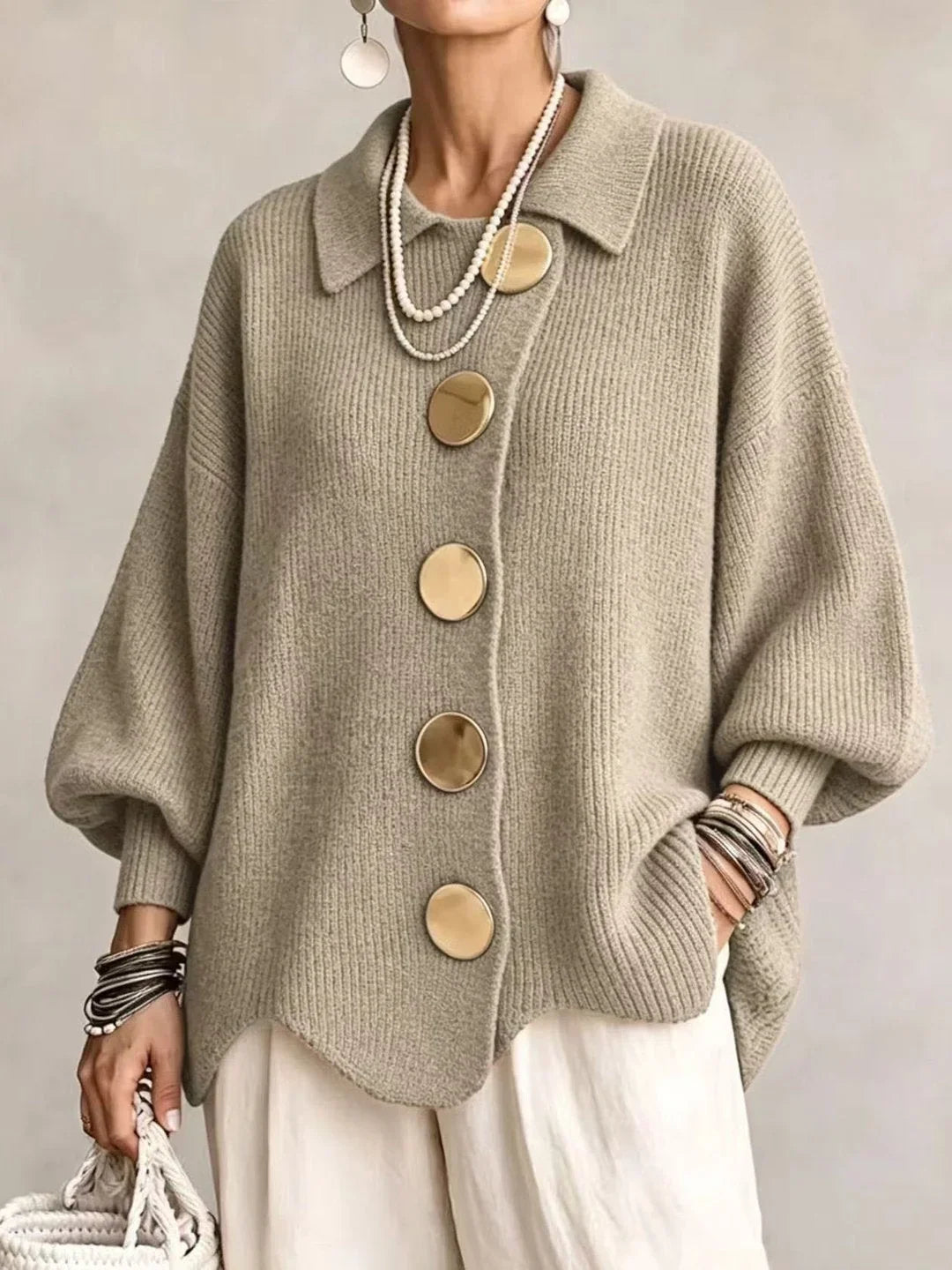 Rina | Elegancki Kardigan Oversize z Efektownymi Guzikami