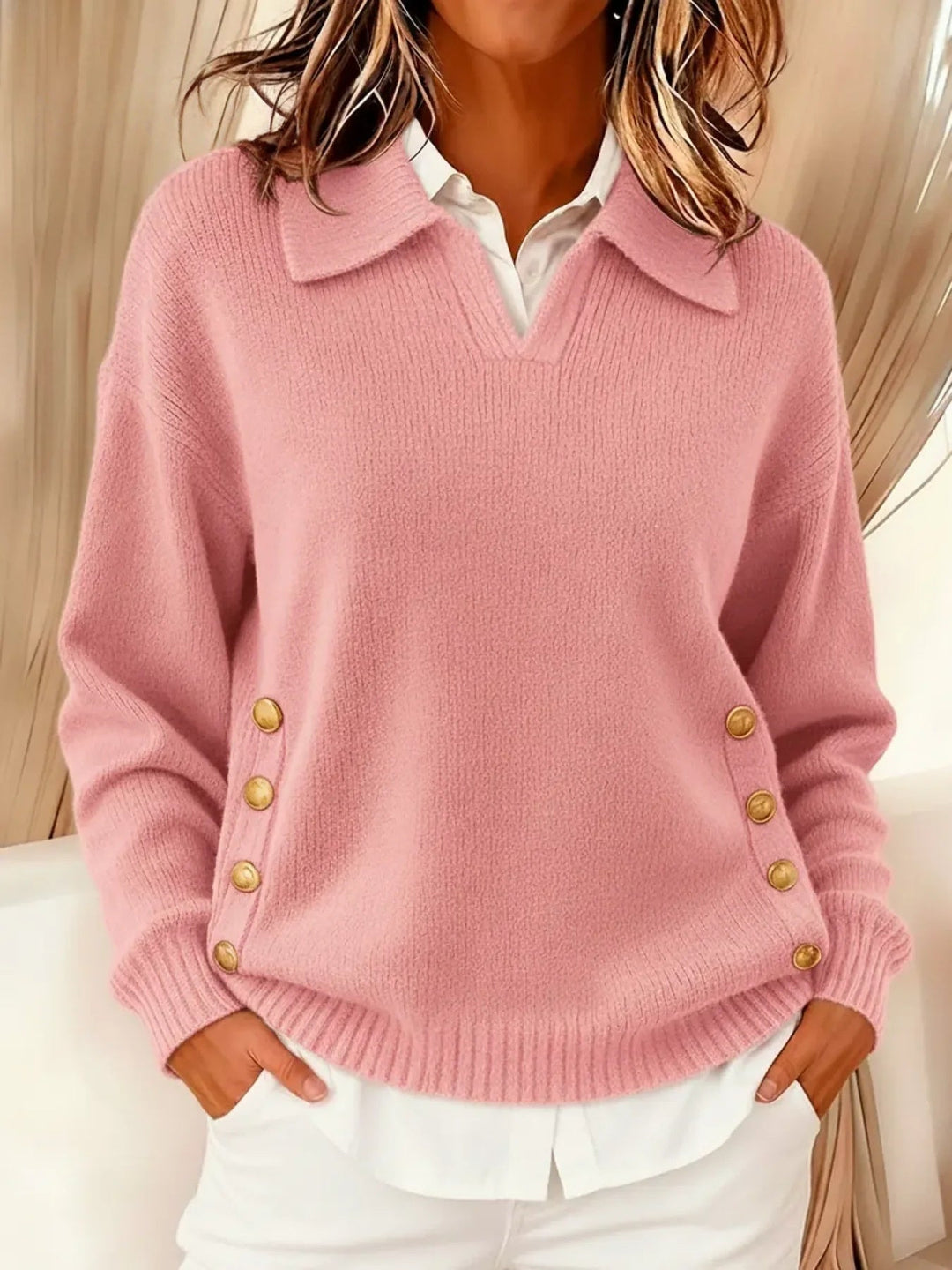 Wiktoria | Dzianinowy sweter polo z guzikami