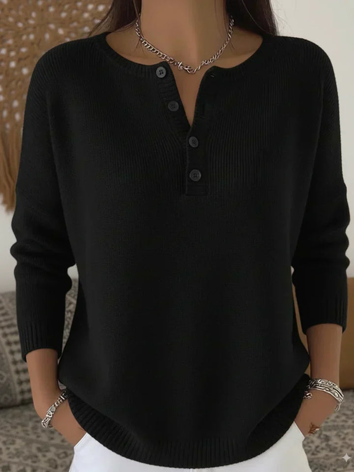 Helena | Jednolity sweter Henley z guzikami