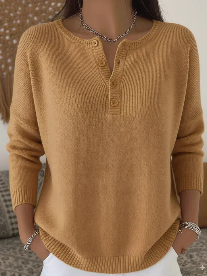 Helena | Jednolity sweter Henley z guzikami