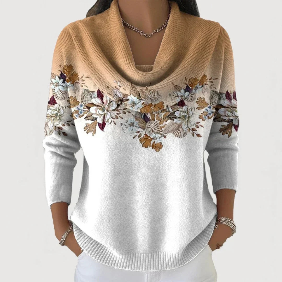 Lena | Miękki sweter w kwiaty z wysokim kołnierzem