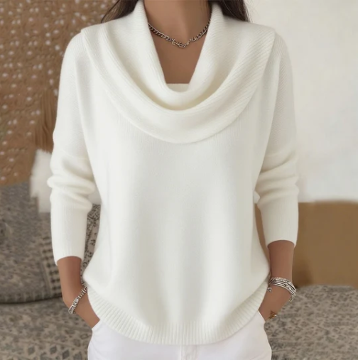 Klara | Elegancki sweter z drapowanym kołnierzem