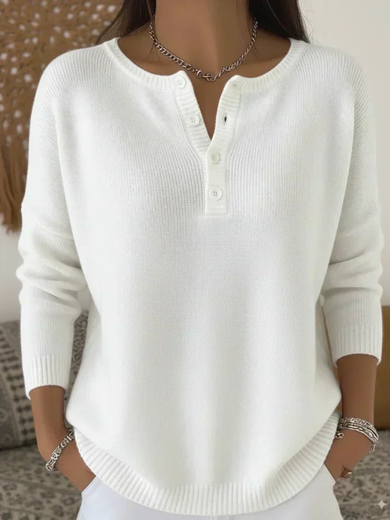 Helena | Jednolity sweter Henley z guzikami