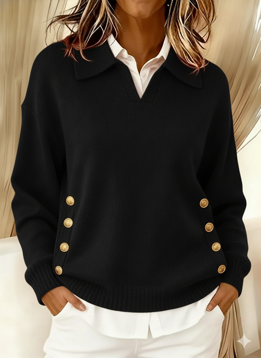 Wiktoria | Dzianinowy sweter polo z guzikami