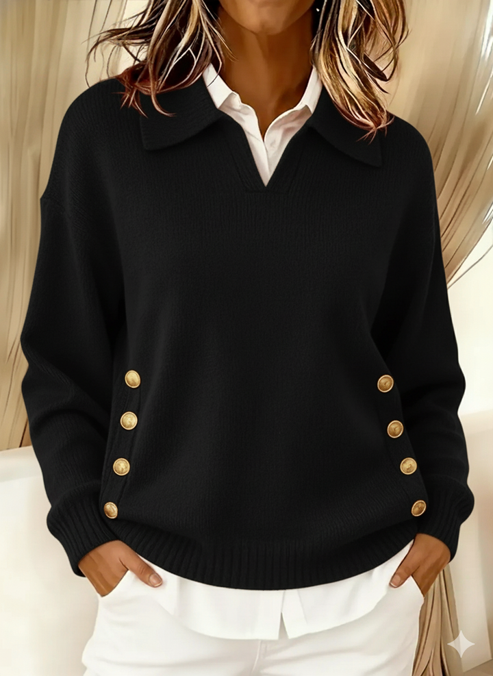 Wiktoria | Dzianinowy sweter polo z guzikami