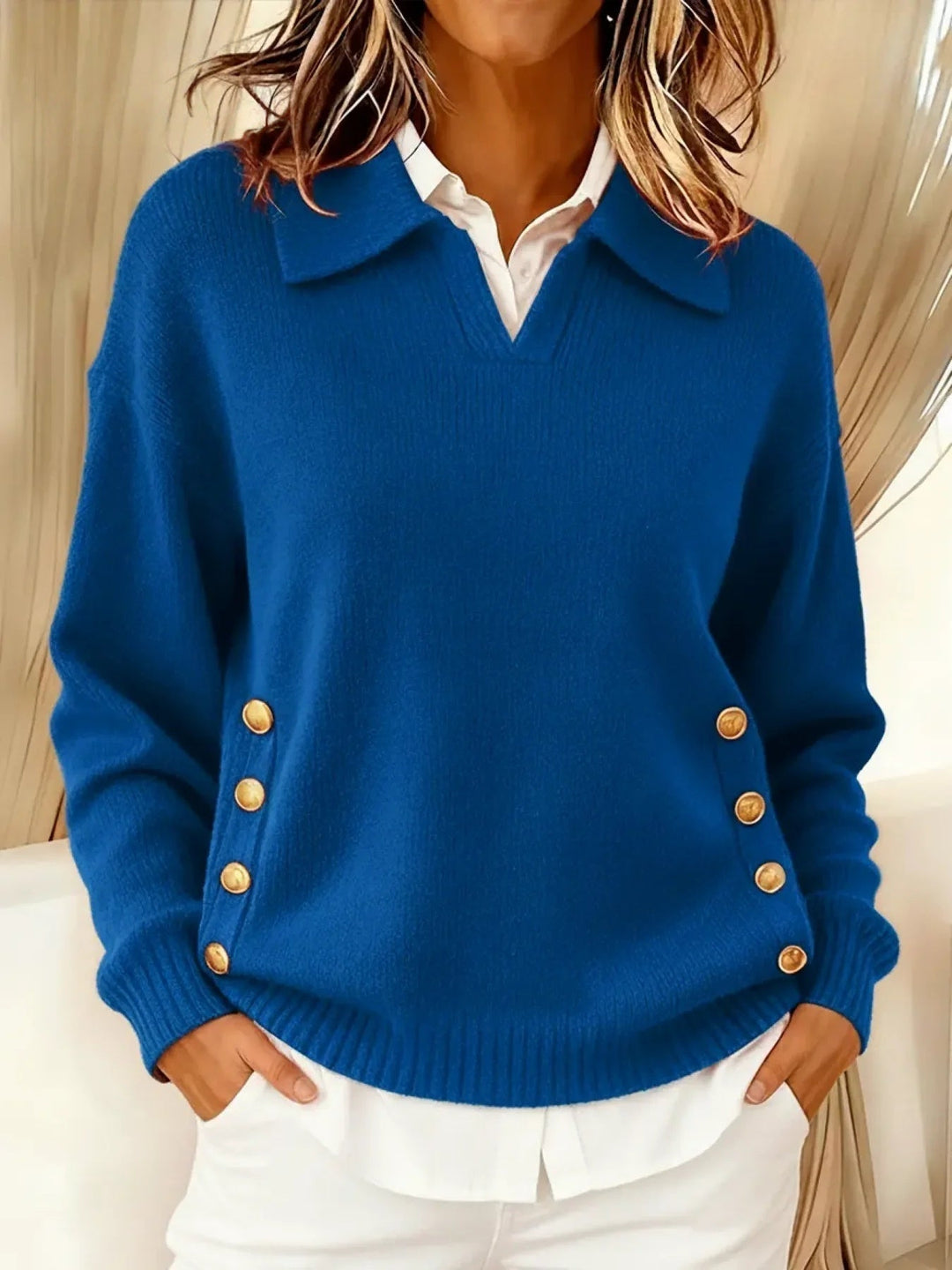 Wiktoria | Dzianinowy sweter polo z guzikami