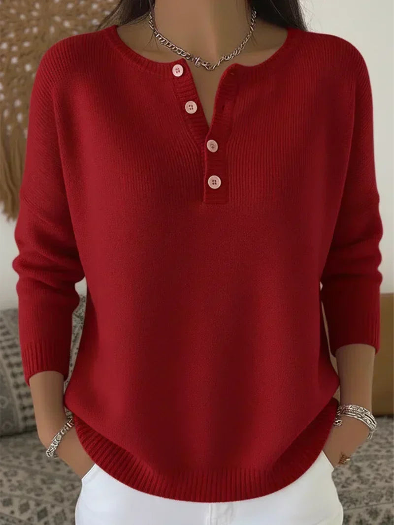 Helena | Jednolity sweter Henley z guzikami
