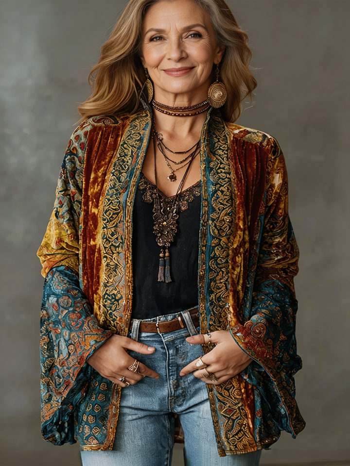Michalina | Kolorowa Kurtka w Stylu Boho